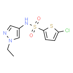 ChemSpider 2D Image | 5-Chloro-N-(1-ethyl-1H-pyrazol-4-yl)-2-thiophenesulfonamide | C9H10ClN3O2S2