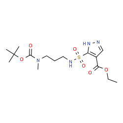 ChemSpider 2D Image | Ethyl 5-{[3-(methyl{[(2-methyl-2-propanyl)oxy]carbonyl}amino)propyl]sulfamoyl}-1H-pyrazole-4-carboxylate | C15H26N4O6S