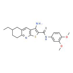 ChemSpider 2D Image | 3-Amino-N-(3,4-dimethoxyphenyl)-6-ethyl-5,6,7,8-tetrahydrothieno[2,3-b]quinoline-2-carboxamide | C22H25N3O3S