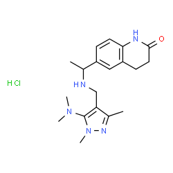 ChemSpider 2D Image | 6-[1-({[5-(Dimethylamino)-1,3-dimethyl-1H-pyrazol-4-yl]methyl}amino)ethyl]-3,4-dihydro-2(1H)-quinolinone hydrochloride (1:1) | C19H28ClN5O