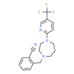 ChemSpider 2D Image | 2-({4-[5-(Trifluoromethyl)-2-pyridinyl]-1,4-diazepan-1-yl}methyl)benzonitrile | C19H19F3N4