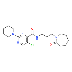 ChemSpider 2D Image | 5-Chloro-N-[3-(2-oxo-1-azepanyl)propyl]-2-(1-piperidinyl)-4-pyrimidinecarboxamide | C19H28ClN5O2
