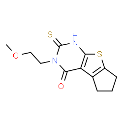 ChemSpider 2D Image | 2-mercapto-3-(2-methoxyethyl)-3,5,6,7-tetrahydro-4H-cyclopenta[4,5]thieno[2,3-d]pyrimidin-4-one | C12H14N2O2S2