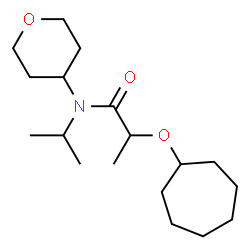 ChemSpider 2D Image | 2-(Cycloheptyloxy)-N-isopropyl-N-(tetrahydro-2H-pyran-4-yl)propanamide | C18H33NO3