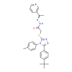 ChemSpider 2D Image | 2-({4-(4-Methylphenyl)-5-[4-(2-methyl-2-propanyl)phenyl]-4H-1,2,4-triazol-3-yl}sulfanyl)-N'-[1-(3-pyridinyl)ethylidene]acetohydrazide | C28H30N6OS