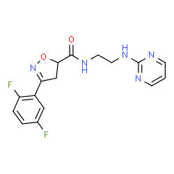 ChemSpider 2D Image | 3-(2,5-Difluorophenyl)-N-[2-(2-pyrimidinylamino)ethyl]-4,5-dihydro-1,2-oxazole-5-carboxamide | C16H15F2N5O2