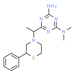 ChemSpider 2D Image | N,N-Dimethyl-6-[1-(2-phenyl-4-thiomorpholinyl)ethyl]-1,3,5-triazine-2,4-diamine | C17H24N6S