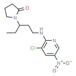ChemSpider 2D Image | 1-{1-[(3-Chloro-5-nitro-2-pyridinyl)amino]-3-pentanyl}-2-pyrrolidinone | C14H19ClN4O3