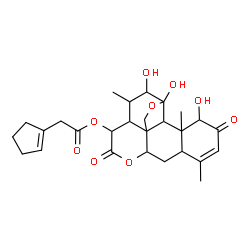 ChemSpider 2D Image | 1,11,12-Trihydroxy-2,16-dioxo-11,20-epoxypicras-3-en-15-yl 1-cyclopenten-1-ylacetate | C27H34O9