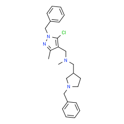 ChemSpider 2D Image | 1-(1-Benzyl-5-chloro-3-methyl-1H-pyrazol-4-yl)-N-[(1-benzyl-3-pyrrolidinyl)methyl]-N-methylmethanamine | C25H31ClN4