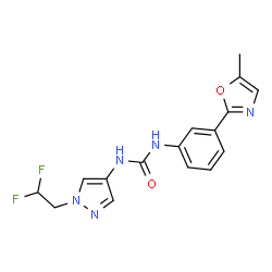 ChemSpider 2D Image | 1-[1-(2,2-Difluoroethyl)-1H-pyrazol-4-yl]-3-[3-(5-methyl-1,3-oxazol-2-yl)phenyl]urea | C16H15F2N5O2