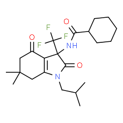 ChemSpider 2D Image | N-[1-Isobutyl-6,6-dimethyl-2,4-dioxo-3-(trifluoromethyl)-2,3,4,5,6,7-hexahydro-1H-indol-3-yl]cyclohexanecarboxamide | C22H31F3N2O3