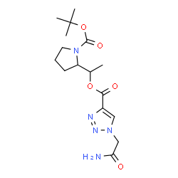 ChemSpider 2D Image | 1-(1-{[(2-Methyl-2-propanyl)oxy]carbonyl}-2-pyrrolidinyl)ethyl 1-(2-amino-2-oxoethyl)-1H-1,2,3-triazole-4-carboxylate | C16H25N5O5