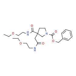 ChemSpider 2D Image | Benzyl 3-{2-[(2-ethoxyethyl)amino]-2-oxoethyl}-3-[(2-ethoxyethyl)carbamoyl]-1-pyrrolidinecarboxylate | C23H35N3O6