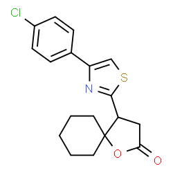 ChemSpider 2D Image | 4-[4-(4-Chlorophenyl)-1,3-thiazol-2-yl]-1-oxaspiro[4.5]decan-2-one | C18H18ClNO2S