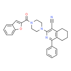 ChemSpider 2D Image | 3-[4-(1-Benzofuran-2-ylcarbonyl)-1-piperazinyl]-1-phenyl-5,6,7,8-tetrahydro-4-isoquinolinecarbonitrile | C29H26N4O2