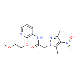ChemSpider 2D Image | 2-(3,5-Dimethyl-4-nitro-1H-pyrazol-1-yl)-N-[2-(2-methoxyethoxy)-3-pyridinyl]acetamide | C15H19N5O5