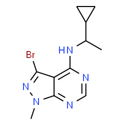 ChemSpider 2D Image | 3-Bromo-N-(1-cyclopropylethyl)-1-methyl-1H-pyrazolo[3,4-d]pyrimidin-4-amine | C11H14BrN5