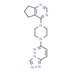 ChemSpider 2D Image | 6-[4-(6,7-Dihydro-5H-cyclopenta[d]pyrimidin-4-yl)-1-piperazinyl][1,2,4]triazolo[4,3-b]pyridazine | C16H18N8