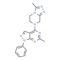 ChemSpider 2D Image | 3-Methyl-7-(6-methyl-1-phenyl-1H-pyrazolo[3,4-d]pyrimidin-4-yl)-5,6,7,8-tetrahydro[1,2,4]triazolo[4,3-a]pyrazine | C18H18N8