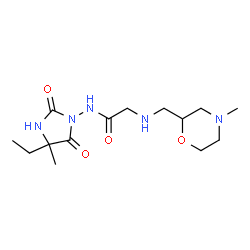 ChemSpider 2D Image | N-(4-Ethyl-4-methyl-2,5-dioxo-1-imidazolidinyl)-N~2~-[(4-methyl-2-morpholinyl)methyl]glycinamide | C14H25N5O4