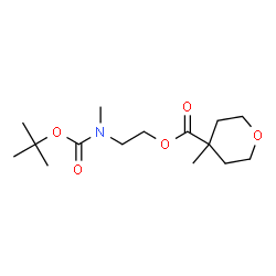 ChemSpider 2D Image | 2-(Methyl{[(2-methyl-2-propanyl)oxy]carbonyl}amino)ethyl 4-methyltetrahydro-2H-pyran-4-carboxylate | C15H27NO5