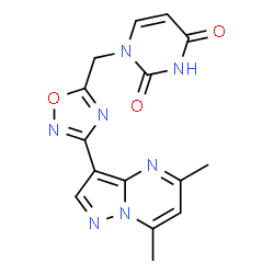 ChemSpider 2D Image | 1-{[3-(5,7-Dimethylpyrazolo[1,5-a]pyrimidin-3-yl)-1,2,4-oxadiazol-5-yl]methyl}-2,4(1H,3H)-pyrimidinedione | C15H13N7O3
