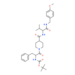 ChemSpider 2D Image | 2-Methyl-2-propanyl {1-[4-({1-[(4-methoxybenzyl)amino]-3-methyl-1-oxo-2-butanyl}carbamoyl)-1-piperidinyl]-1-oxo-3-phenyl-2-propanyl}carbamate | C33H46N4O6