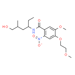 ChemSpider 2D Image | N-(6-Hydroxy-5-methyl-3-hexanyl)-5-methoxy-4-(2-methoxyethoxy)-2-nitrobenzamide | C18H28N2O7