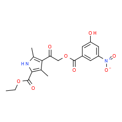 ChemSpider 2D Image | Ethyl 4-{[(3-hydroxy-5-nitrobenzoyl)oxy]acetyl}-3,5-dimethyl-1H-pyrrole-2-carboxylate | C18H18N2O8