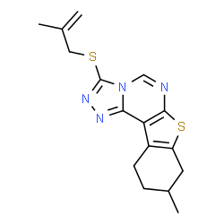 ChemSpider 2D Image | 9-Methyl-3-[(2-methyl-2-propen-1-yl)sulfanyl]-8,9,10,11-tetrahydro[1]benzothieno[3,2-e][1,2,4]triazolo[4,3-c]pyrimidine | C16H18N4S2