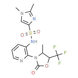 ChemSpider 2D Image | 1,2-Dimethyl-N-{2-[4-methyl-2-oxo-5-(trifluoromethyl)-1,3-oxazolidin-3-yl]-3-pyridinyl}-1H-imidazole-4-sulfonamide | C15H16F3N5O4S