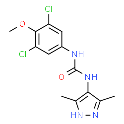 ChemSpider 2D Image | 1-(3,5-Dichloro-4-methoxyphenyl)-3-(3,5-dimethyl-1H-pyrazol-4-yl)urea | C13H14Cl2N4O2