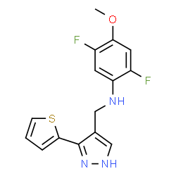 ChemSpider 2D Image | 2,5-Difluoro-4-methoxy-N-{[3-(2-thienyl)-1H-pyrazol-4-yl]methyl}aniline | C15H13F2N3OS