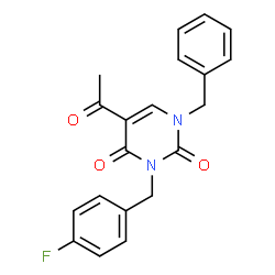 ChemSpider 2D Image | 5-Acetyl-1-benzyl-3-(4-fluorobenzyl)-2,4(1H,3H)-pyrimidinedione | C20H17FN2O3
