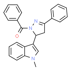 ChemSpider 2D Image | [5-(1-Methyl-1H-indol-3-yl)-3-phenyl-4,5-dihydro-pyrazol-1-yl]-phenyl-methanone | C25H21N3O