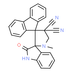 ChemSpider 2D Image | 1'-Methyl-2''-oxo-1'',2''-dihydro-4'H-dispiro[fluorene-9,3'-pyrrolidine-2',3''-indole]-4',4'-dicarbonitrile | C26H18N4O