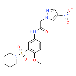 ChemSpider 2D Image | N-[4-Methoxy-3-(1-piperidinylsulfonyl)phenyl]-2-(4-nitro-1H-pyrazol-1-yl)acetamide | C17H21N5O6S