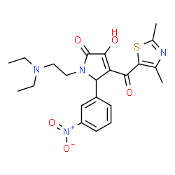 ChemSpider 2D Image | 1-[2-(Diethylamino)ethyl]-4-[(2,4-dimethyl-1,3-thiazol-5-yl)carbonyl]-3-hydroxy-5-(3-nitrophenyl)-1,5-dihydro-2H-pyrrol-2-one | C22H26N4O5S