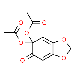 ChemSpider 2D Image | 6-Oxo-5,6-dihydro-1,3-benzodioxole-5,5-diyl diacetate | C11H10O7