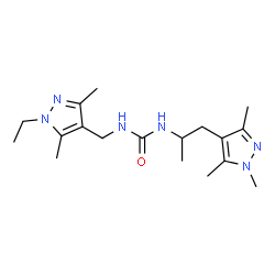 ChemSpider 2D Image | 1-[(1-Ethyl-3,5-dimethyl-1H-pyrazol-4-yl)methyl]-3-[1-(1,3,5-trimethyl-1H-pyrazol-4-yl)-2-propanyl]urea | C18H30N6O