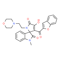 ChemSpider 2D Image | 3'-(1-Benzofuran-2-ylcarbonyl)-4'-hydroxy-1-methyl-1'-[2-(4-morpholinyl)ethyl]spiro[indole-3,2'-pyrrole]-2,5'(1H,1'H)-dione | C27H25N3O6