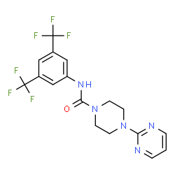 ChemSpider 2D Image | N-[3,5-Bis(trifluoromethyl)phenyl]-4-(2-pyrimidinyl)-1-piperazinecarboxamide | C17H15F6N5O
