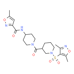 ChemSpider 2D Image | N-[1-({1-[(3,5-Dimethyl-1,2-oxazol-4-yl)sulfonyl]-3-piperidinyl}carbonyl)-4-piperidinyl]-5-methyl-1,2-oxazole-3-carboxamide | C21H29N5O6S