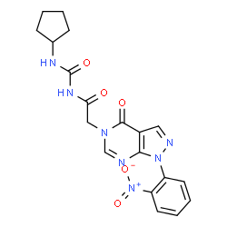 ChemSpider 2D Image | N-(Cyclopentylcarbamoyl)-2-[1-(2-nitrophenyl)-4-oxo-1,4-dihydro-5H-pyrazolo[3,4-d]pyrimidin-5-yl]acetamide | C19H19N7O5