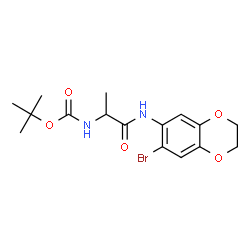 ChemSpider 2D Image | 2-Methyl-2-propanyl {1-[(7-bromo-2,3-dihydro-1,4-benzodioxin-6-yl)amino]-1-oxo-2-propanyl}carbamate | C16H21BrN2O5