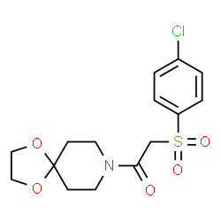 ChemSpider 2D Image | 2-[(4-Chlorophenyl)sulfonyl]-1-(1,4-dioxa-8-azaspiro[4.5]dec-8-yl)ethanone | C15H18ClNO5S