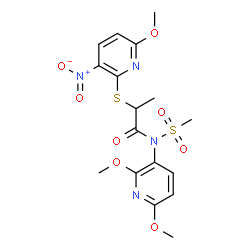 ChemSpider 2D Image | N-(2,6-Dimethoxy-3-pyridinyl)-2-[(6-methoxy-3-nitro-2-pyridinyl)sulfanyl]-N-(methylsulfonyl)propanamide | C17H20N4O8S2
