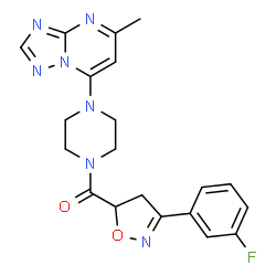 ChemSpider 2D Image | [3-(3-Fluorophenyl)-4,5-dihydro-1,2-oxazol-5-yl][4-(5-methyl[1,2,4]triazolo[1,5-a]pyrimidin-7-yl)-1-piperazinyl]methanone | C20H20FN7O2