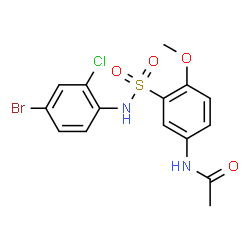 ChemSpider 2D Image | N-{3-[(4-Bromo-2-chlorophenyl)sulfamoyl]-4-methoxyphenyl}acetamide | C15H14BrClN2O4S